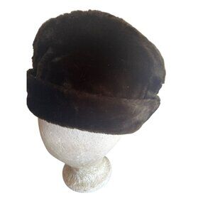 Vintage Faux Fur Black Hat With Quilted Satin Lining For Women Winter Small